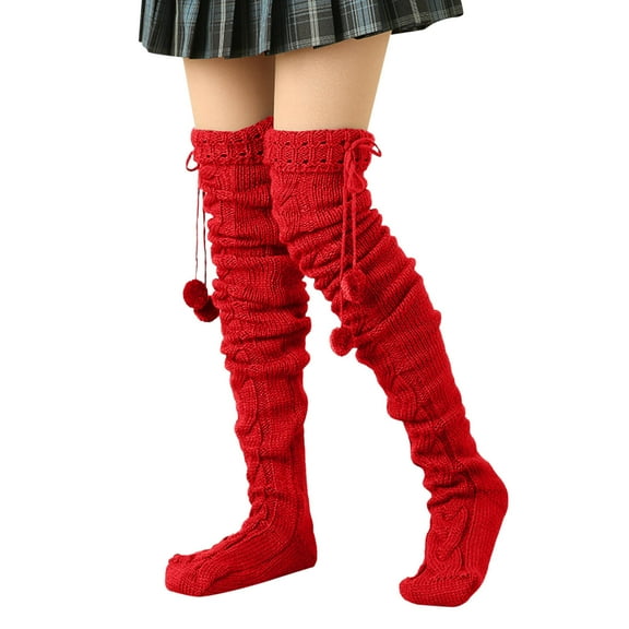 Prolriy Thigh High Socks for Women Autumn and Winter Solid Color Knit Over The Knee Stockings Womens Socks C