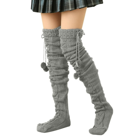 Prolriy Thigh High Socks for Women Autumn and Winter Solid Color Knit Over The Knee Stockings Womens Socks Grey