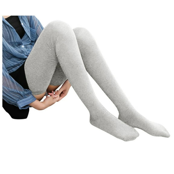 Prolriy Thigh High Socks for Women Knee Stockings Fashion Silk Socks Girls Women Solid Socks Womens Socks Light Gray One Size