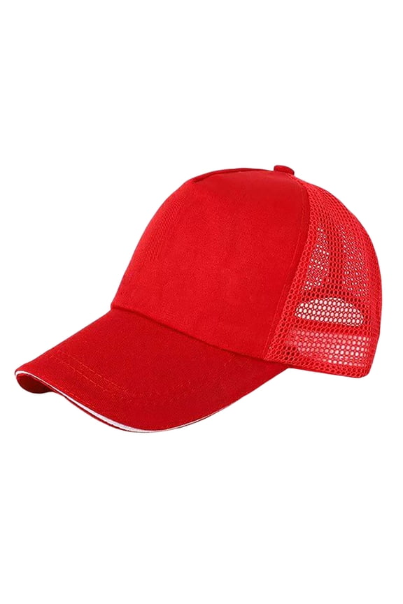 Toddler Hat Children's Solid Color Net Cap Student's Baseball Cap Sun Visor Cap Peaked Cap Baby Hat Red