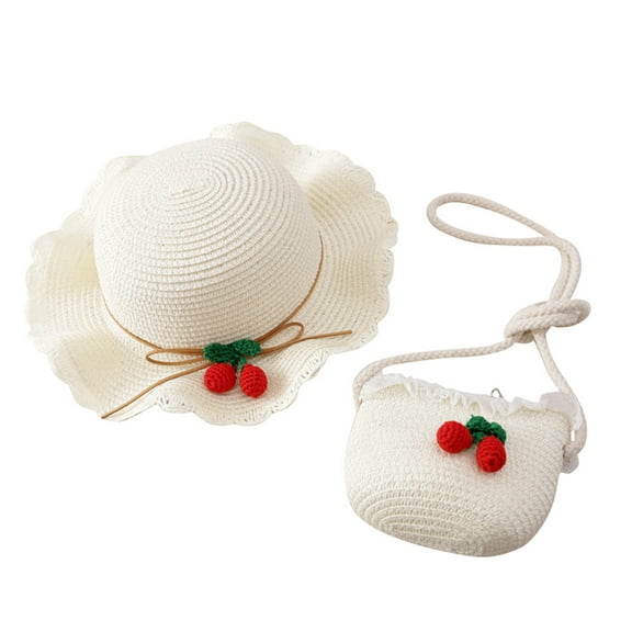 Prolriy Toddler Sun Hat Sun Tourism Hat Girls Flower Hat 2-8 Age Sun Hat and Bag Set Children Baseball Caps Baby Sun Hat White