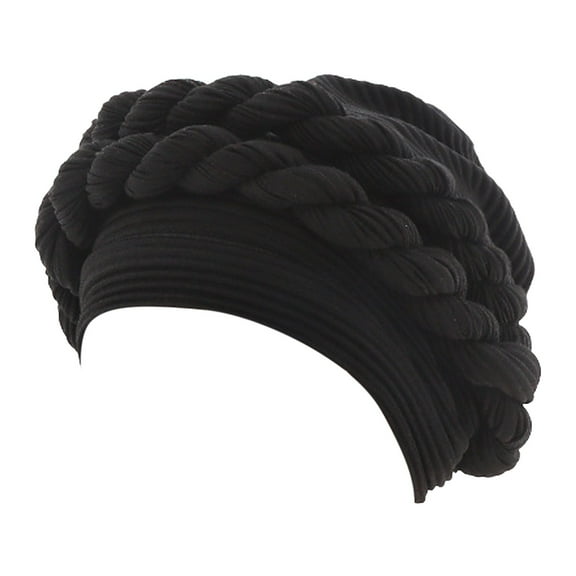 Prolriy Turbans for Women Fashion Women Beading Braid Hat Muslim Ruffle Cancer Wrap Cap Sleep Caps Satin Lined Hair Bonnets Head Wraps Hats for Women Black