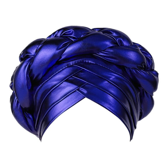 Prolriy Turbans for Women Fashion Women Beading Braid Hat Muslim Ruffle Cancer Wrap Cap Sleep Caps Satin Lined Hair Bonnets Head Wraps Hats for Women Blue