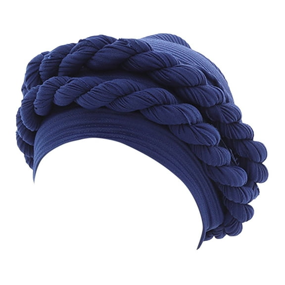 Prolriy Turbans for Women Fashion Women Beading Braid Hat Muslim Ruffle Cancer Wrap Cap Sleep Caps Satin Lined Hair Bonnets Head Wraps Hats for Women Navy