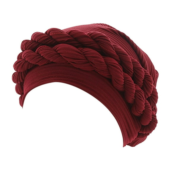 Prolriy Turbans for Women Fashion Women Beading Braid Hat Muslim Ruffle Cancer Wrap Cap Sleep Caps Satin Lined Hair Bonnets Head Wraps Hats for Women Red2