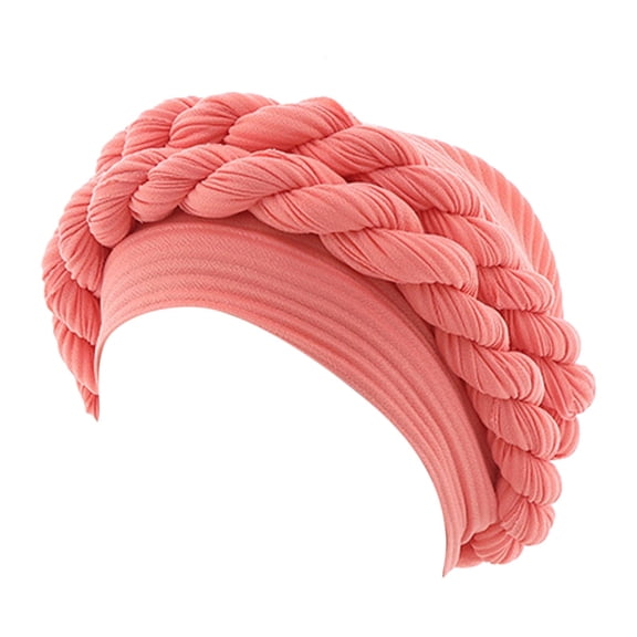 Prolriy Turbans for Women Fashion Women Beading Braid Hat Muslim Ruffle Cancer Wrap Cap Sleep Caps Satin Lined Hair Bonnets Head Wraps Hats for Women Watermelon Red