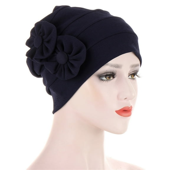 Prolriy Turbans for Women Casual Hat Solid Color Applique Fashion Bandana Hat Pullover Hat Cap Hats for Women Navy