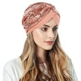 thumbnail image 1 of Prolriy Turbans for Women Muslim Turban Hatbow Sequins Hair Bonnet Head Scarf Wrap Cover Head Wraps Hats for Women Pink, 1 of 4