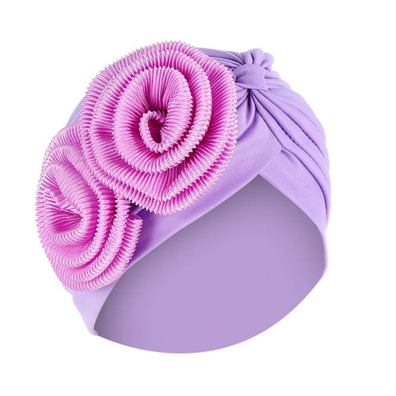 Prolriy Turbans for Women Solid Floral Hat Muslim Ruffle Cancer Hat Wrap Cap Head Wraps Hats for Women Purple