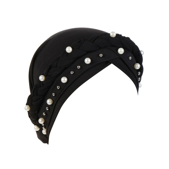 Prolriy Turbans for Women, Women's Soft Monochrome Single Braid Hat Pin Muslim Baotou Hat Head Wraps Hats for Women Black