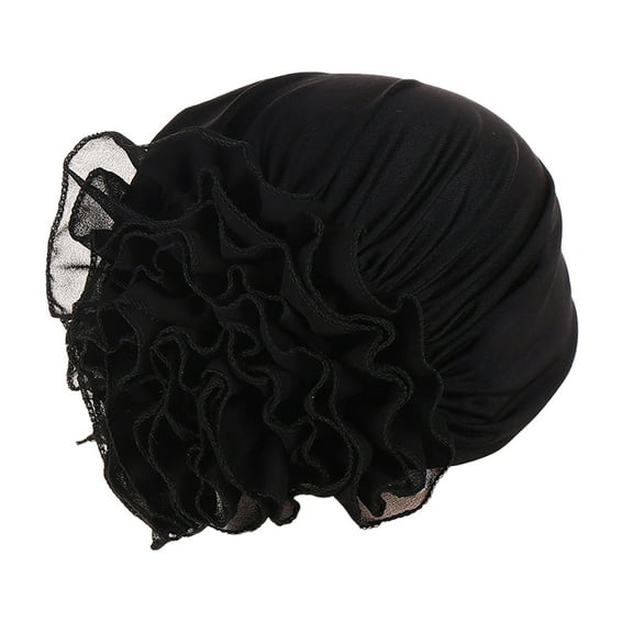Prolriy Turbans for Women, Womens Casual Solid Flowers Head Hat Cap Headwear Muslim Turban Cap Slouchy Headwear Head Wraps Hats for Women Black
