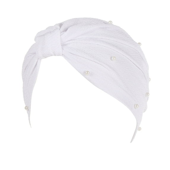 Prolriy Turbans for Women, Womens Fashion Elastic Solid Color Comfortable Cap Beaded Large Cap for Women Head Wraps Hats for Women White M