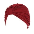 thumbnail image 1 of Prolriy Turbans for Women, Womens Fashion Elastic Solid Color Comfortable Cap Beaded Large Cap for Women Head Wraps Hats for Women Wine M, 1 of 2
