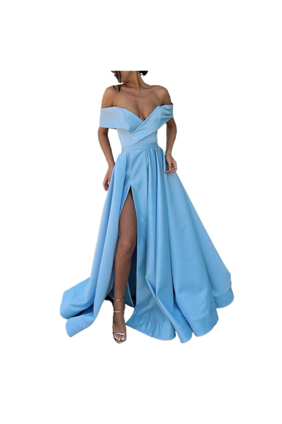 Wedding Guest Dresses for Women Cocktail Dress Black Long Sleeve Dresses Elegant Halterneck Backless Long Dresses Crisn Satin Spaghetti Party Evening Dress Side Slit Womens Dresses Blue XL