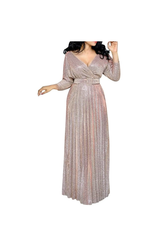 Wedding Guest Dresses for Women Deep V Neck Skirt Sequined Bling Shiny Elegant Casual Gown Plus Size Women Evening Dress Party Dresses for Women 2024 Formal Dress Pink L