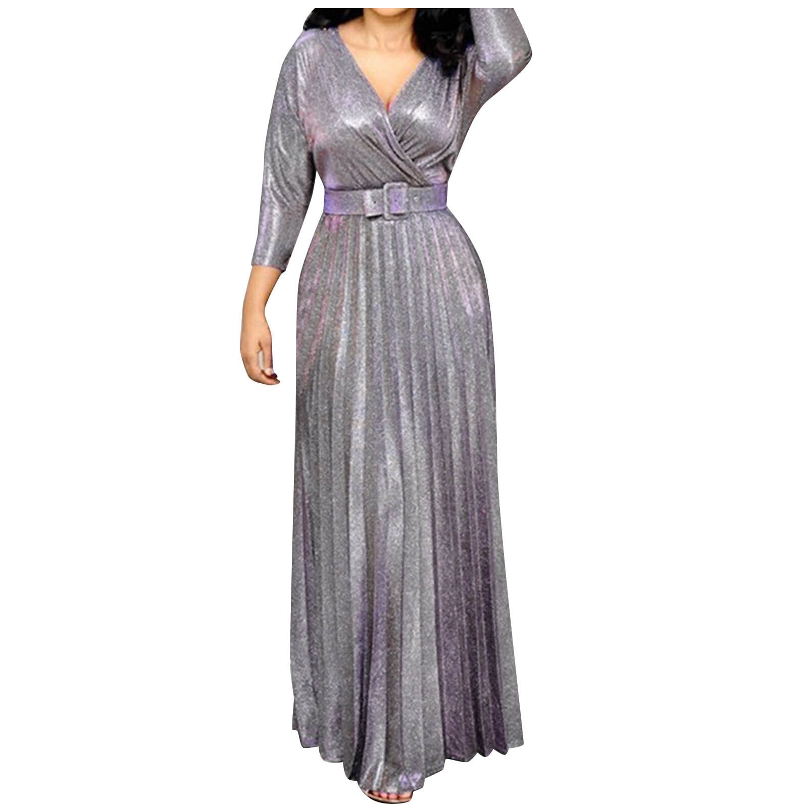 Wedding Guest Dresses for Women Deep V Neck Skirt Sequined Bling Shiny Elegant Casual Gown Plus Size Women Evening Dress Party Dresses for Women 2024 Formal Dress Purple XXL