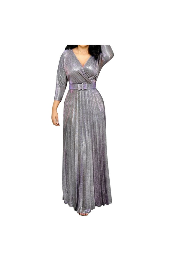 Wedding Guest Dresses for Women Deep V Neck Skirt Sequined Bling Shiny Elegant Casual Gown Plus Size Women Evening Dress Party Dresses for Women 2024 Formal Dress Purple XXL