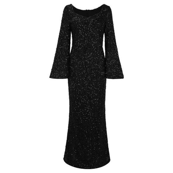 Wedding Guest Dresses for Women, Women's Beach Long Dress One Line Shoulder Print Holiday Long Swing Dress Formal Cocktail Dresses for Women Black XXL