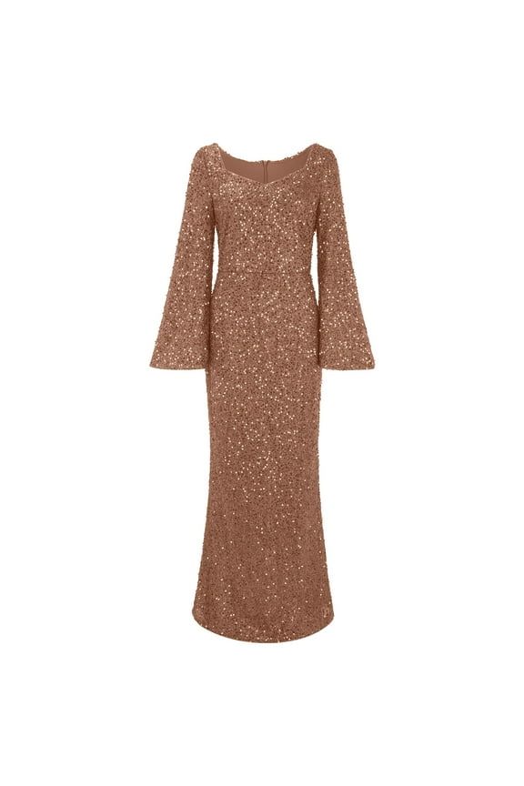 Wedding Guest Dresses for Women, Women's Beach Long Dress One Line Shoulder Print Holiday Long Swing Dress Formal Cocktail Dresses for Women Gold S