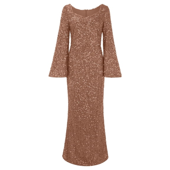 Prolriy Wedding Guest Dresses for Women, Women's Beach Long Dress One Line Shoulder Print Holiday Long Swing Dress Formal Cocktail Dresses for Women Gold XXL