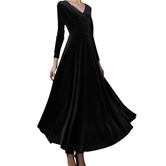 Prolriy Wedding Guest Dresses for Women Long Sleeved V Neck Gold Velvet Dress Party Dresses for Women 2024 Formal Dress Black L