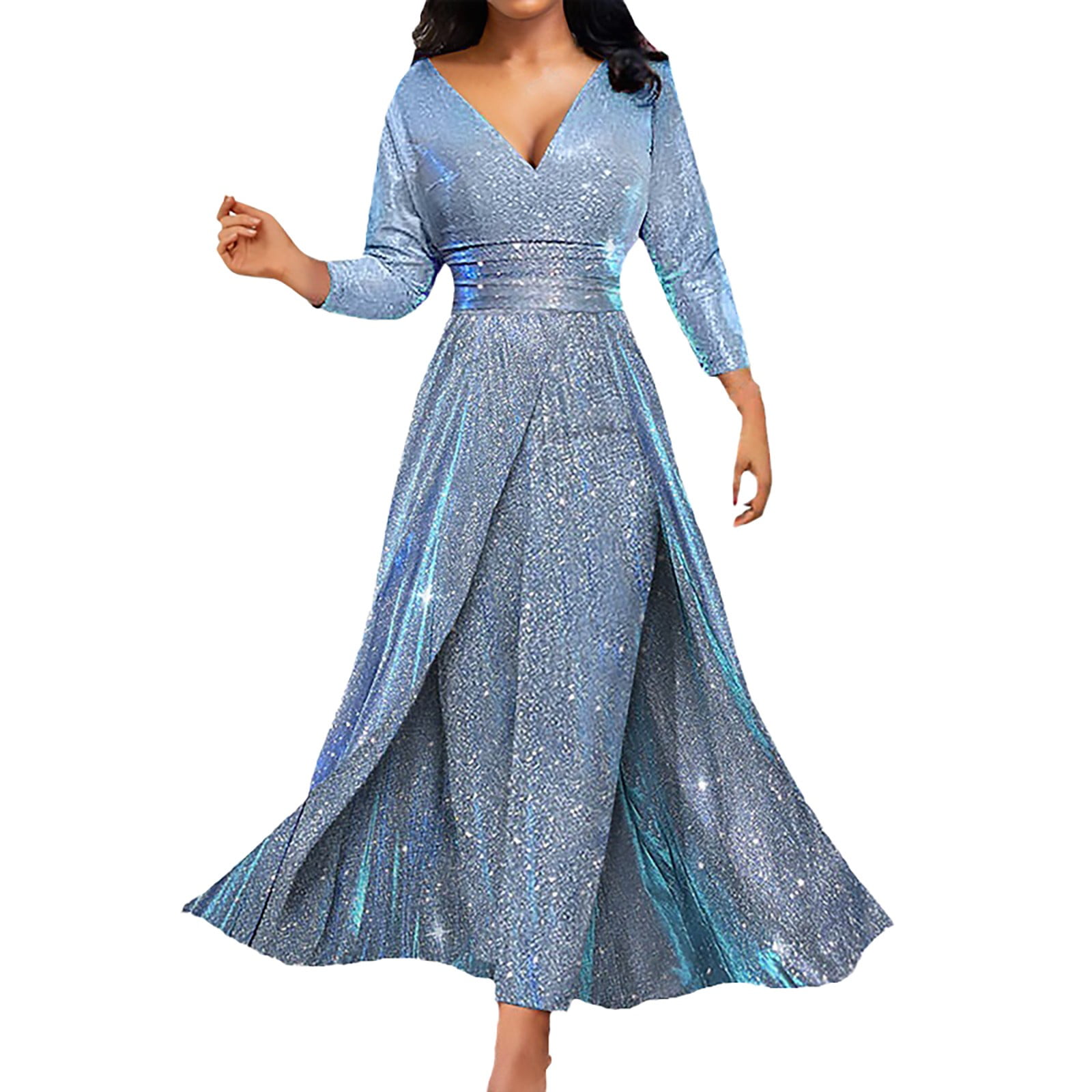 HS6659  Long-sleeved Sequined Embroidered Patchwork Dress with A Light Silhouette and Soft Color Scheme.