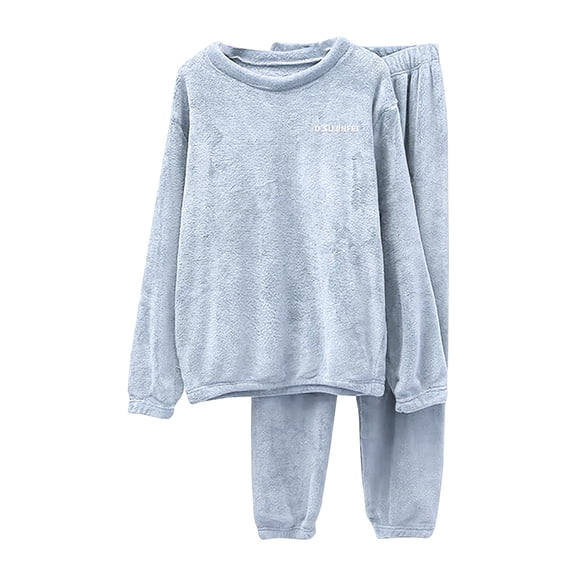 Prolriy Winter Coral Velvet Pajamas for Women Set Women's Warm Fleece Pajamas Set 2025 New Thickened Plus Size Loungewear Lounge Sets Light Blue XL