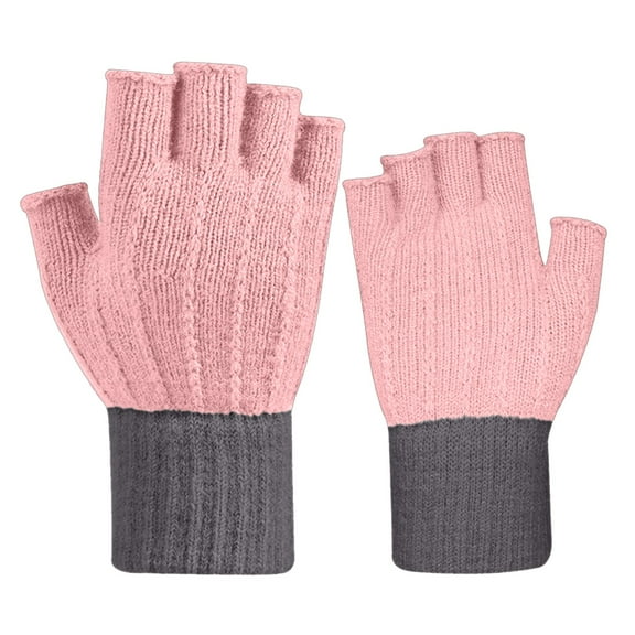 Prolriy Winter Gloves Autumn and Winter Knitted Woolen Mens and Womens Half Finger Warm Gloves Solid Color Leaky Finger Gloves Winter Gloves A