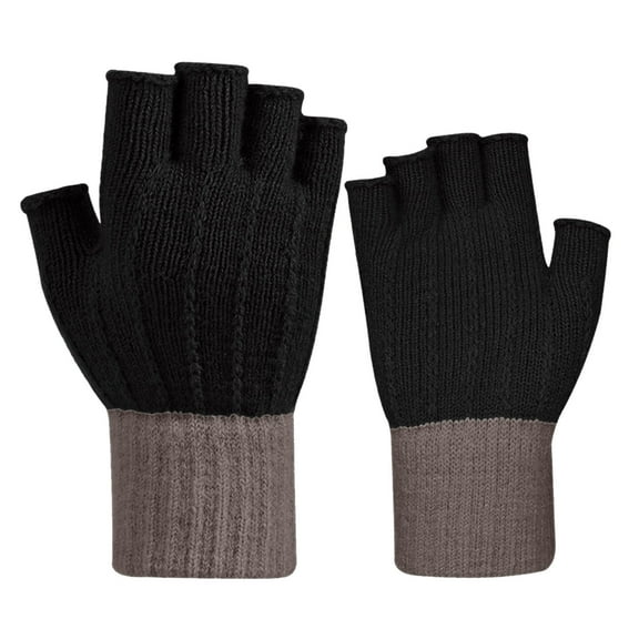 Prolriy Winter Gloves Autumn and Winter Knitted Woolen Mens and Womens Half Finger Warm Gloves Solid Color Leaky Finger Gloves Winter Gloves B
