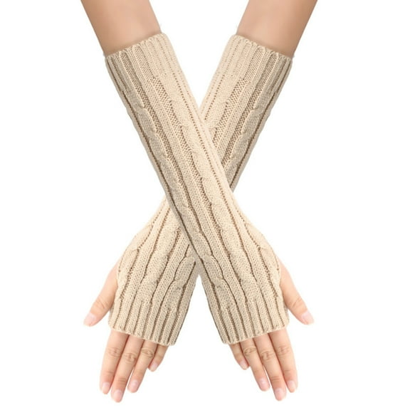 Prolriy Winter Gloves Knitted Fingerless Gloves with Thumb Hole Unisex Warm Gloves Winter Gloves Beige2