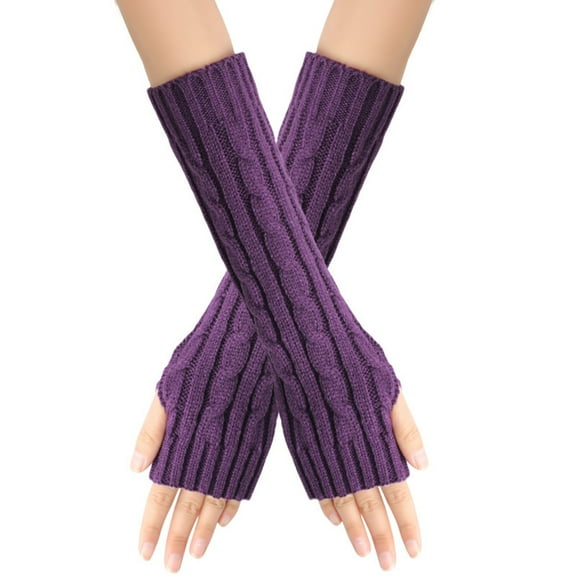 Prolriy Winter Gloves Knitted Fingerless Gloves with Thumb Hole Unisex Warm Gloves Winter Gloves Purple