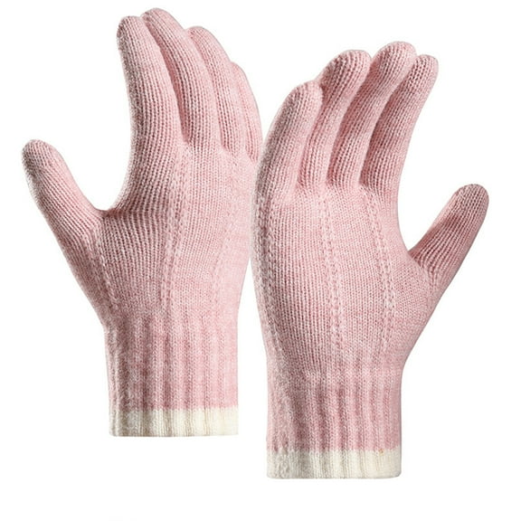 Prolriy Winter Gloves Winter Teenagers Women Keep Warm Touching Screen Knit Gloves Elastic Cuff Soft Full Finger Gloves Mitten Winter Gloves Red