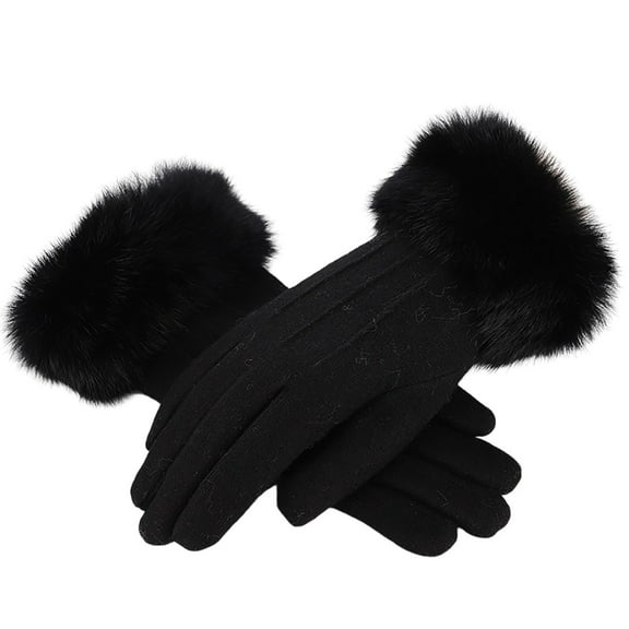 Prolriy Winter Gloves Women 1 Pair Winter Warm Screen Gloves for Women Fleece Lined Gloves Furry Cuffs Soft Thermal Winter Ski Gloves, Gloves for Women Black