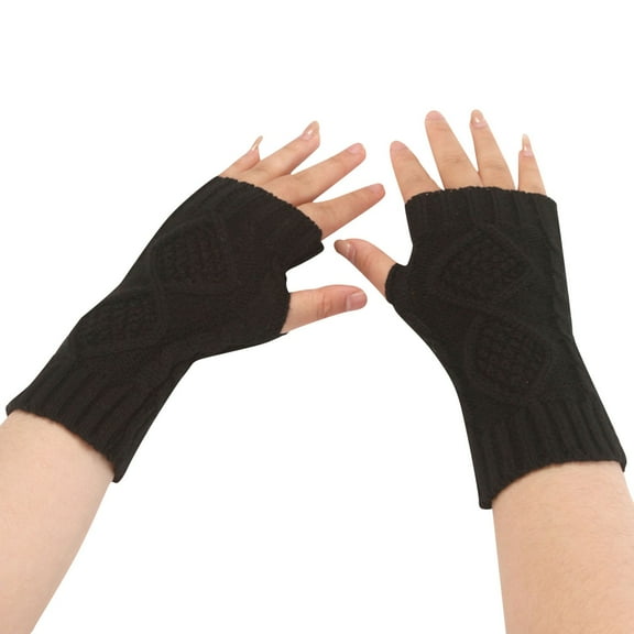 Prolriy Winter Gloves Women Fashion Knitted Plush Windproof Warm Thickened Fingered Plus Gloves Winter Gloves Black