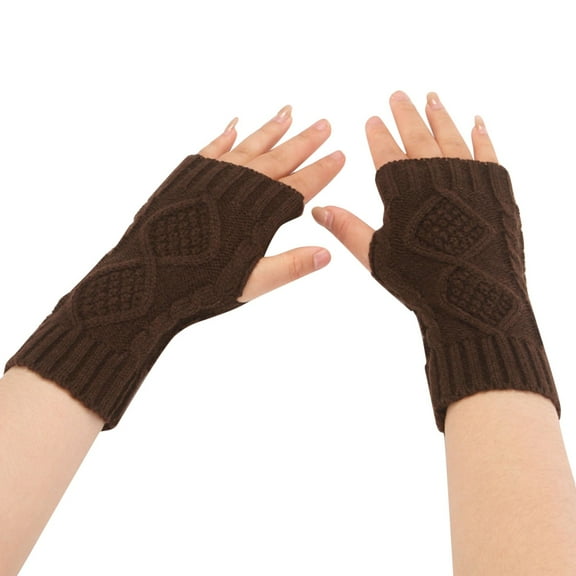 Prolriy Winter Gloves Women Fashion Knitted Plush Windproof Warm Thickened Fingered Plus Gloves Winter Gloves Coffee