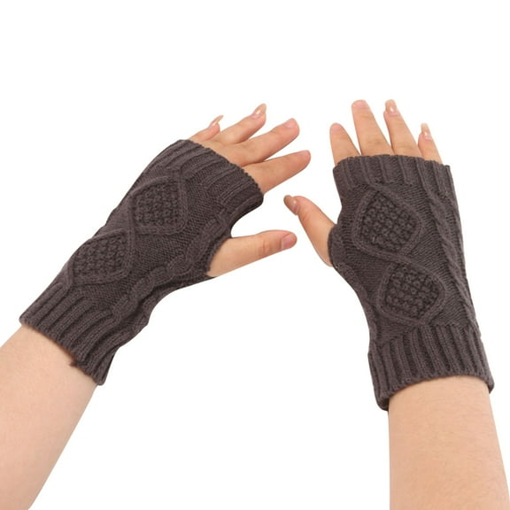 Prolriy Winter Gloves Women Fashion Knitted Plush Windproof Warm Thickened Fingered Plus Gloves Winter Gloves Dark Gray