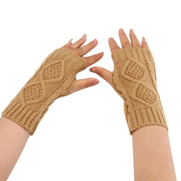Prolriy Winter Gloves Women Fashion Knitted Plush Windproof Warm Thickened Fingered Plus Gloves Winter Gloves Khaki