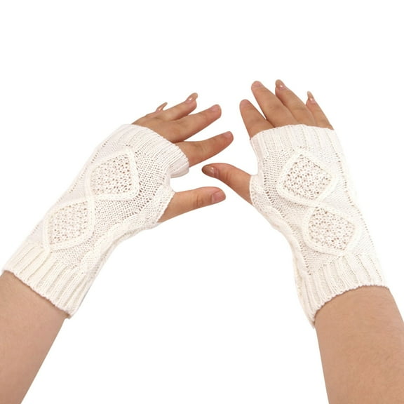 Prolriy Winter Gloves Women Fashion Knitted Plush Windproof Warm Thickened Fingered Plus Gloves Winter Gloves White