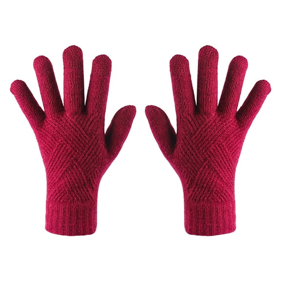 Prolriy Winter Gloves Women Knitted Warm Non-Slip Touchscreen Gloves Women Gloves Winter Gloves Winter Gloves Wine Red