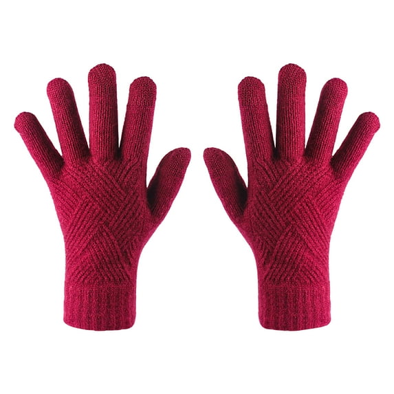 Prolriy Winter Gloves Women Knitted Warm Non-Slip Touchscreen Gloves Women Gloves Winter Gloves Winter Gloves Wine Red