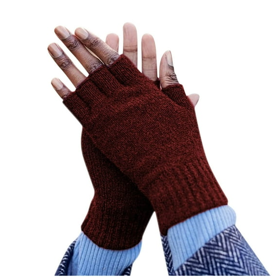 Prolriy Winter Gloves Womens Winter Warm Casual Vintage Statement Plain Fingerless Casual Gloves Winter Gloves Wine