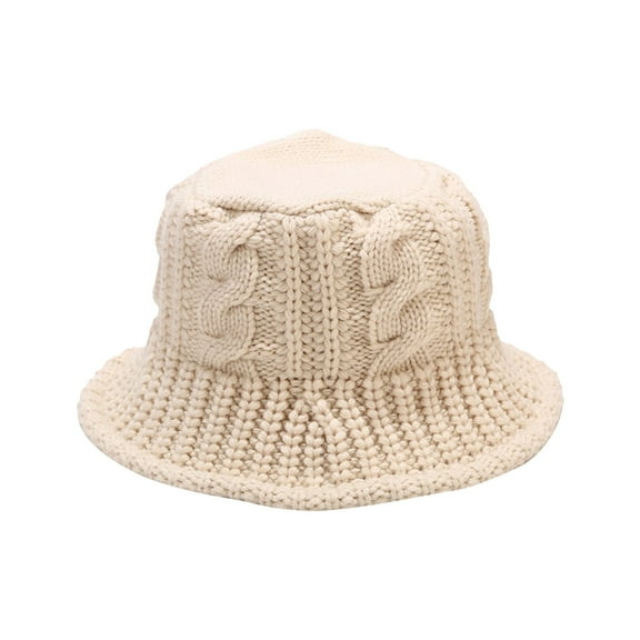 Prolriy Winter Hats for Women, Women's Knitted Bucket Hat Windproof Handwoven Fisherman's Hat Winter Coarse Yarn Basin Hat Bucket Hat Cloche Hat Beige M