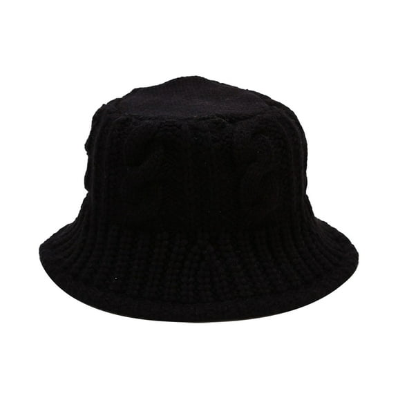 Prolriy Winter Hats for Women, Women's Knitted Bucket Hat Windproof Handwoven Fisherman's Hat Winter Coarse Yarn Basin Hat Bucket Hat Cloche Hat Black M