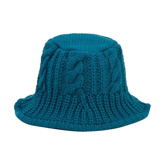 Prolriy Winter Hats for Women, Women's Knitted Bucket Hat Windproof Handwoven Fisherman's Hat Winter Coarse Yarn Basin Hat Bucket Hat Cloche Hat Dark Blue M