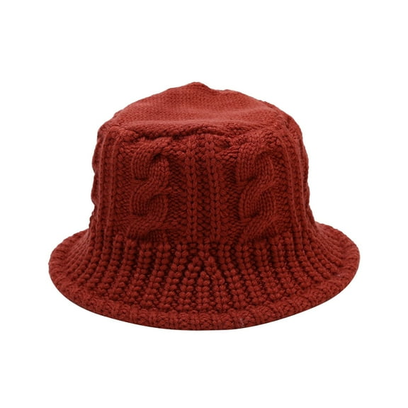Prolriy Winter Hats for Women, Women's Knitted Bucket Hat Windproof Handwoven Fisherman's Hat Winter Coarse Yarn Basin Hat Bucket Hat Cloche Hat Red M
