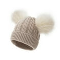 thumbnail image 1 of Prolriy Winter Hats for Kids Hat Pom Girls Baby Boys Faux Toddler Hat Cap Kids Cotton Knitted Winter Lined Hats Baby Hats Beige One Size, 1 of 7