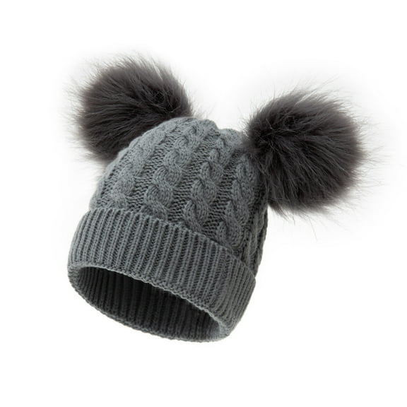 Prolriy Winter Hats for Kids Hat Pom Girls Baby Boys Faux Toddler Hat Cap Kids Cotton Knitted Winter Lined Hats Baby Hats Grey One Size