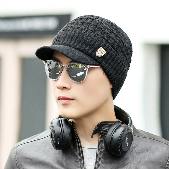 Prolriy Winter Hats for Men Warm Baggy Weave Crochet Winter Wool Knit Ski Caps Hat Mens Hats Black One Size