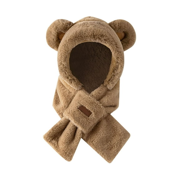 Prolriy Winter Hats for Women Bear Trapper Hat with Scarf Cute Warm Winter Plush Scarf Autumn and Winter Pullover Hooded 2024 Womens Hats Khaki