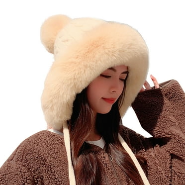 Prolriy Winter Hats for Women Ladies Winter Knitted Wool Cap Three Pullover Cap Fleece Warm Ear Hat Womens Hats Beige